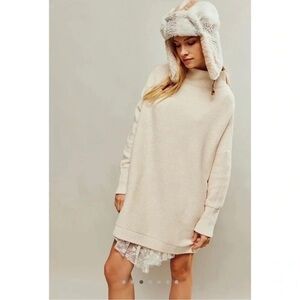 NWT Free People Ottoman Slouchy Tunic Sweater Ribbed Tea Cream XS